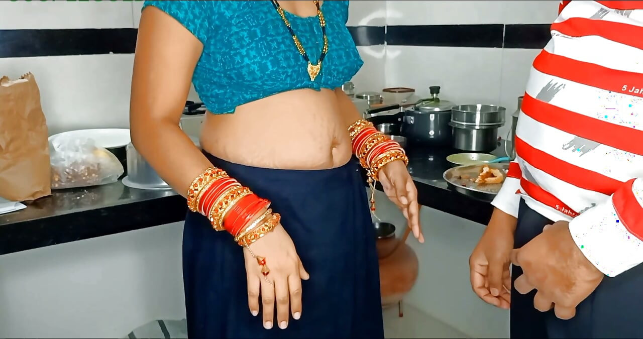 Indian desi aunty in kitchen our husband standing sex with cumshot sex