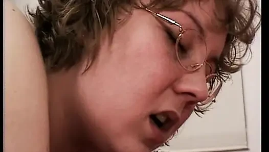 Busty German slut in glasses fucked hard in front of a horny bitch
