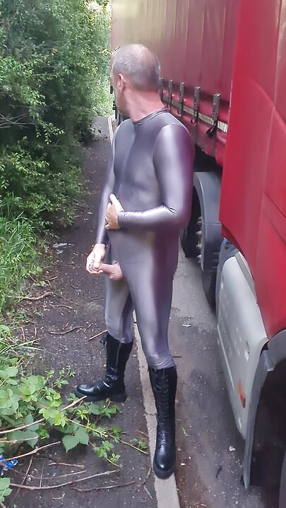 Kinky lorry diver exposed and cum in layby