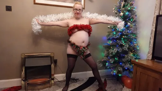 Dancing Striptease in Holdup Stockings and Tinsel for Christmas