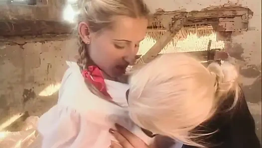 Lesbian Orgasms for Two Blondes in the Barn