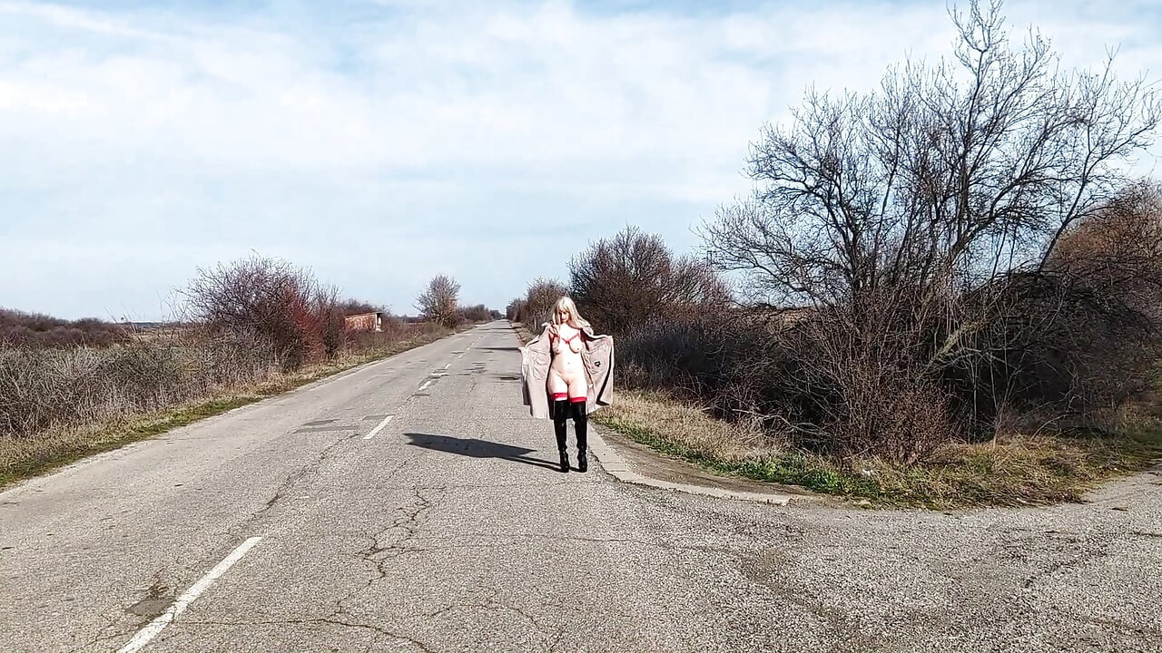 Little Whore Strips off Her Red Bodysuit on the Highway Part 3