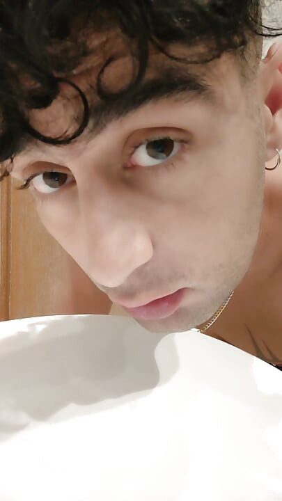 Spitting Guys Cum and Licking It Again in Hotel Bathroom - Cum Play