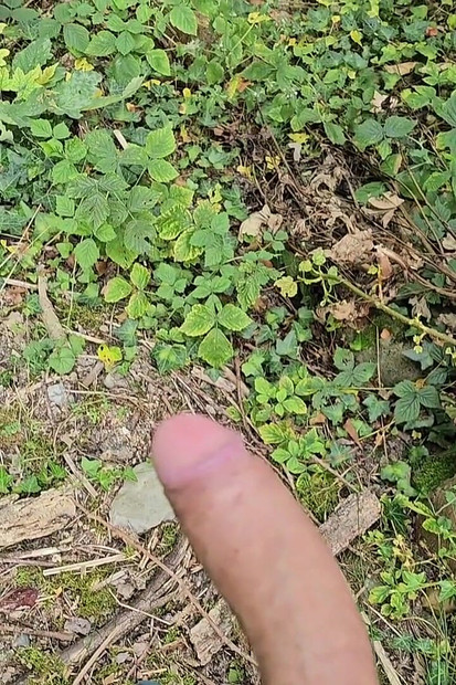 Risky Outdoor Jerk off - Almost Caught & Huge Cumshot in the Woods
