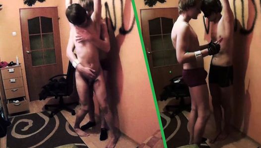 Tied, skinny twink dominated by his college friend