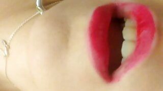 Home gentle striptease in a red dress and masturbation with orgasm. Close-up