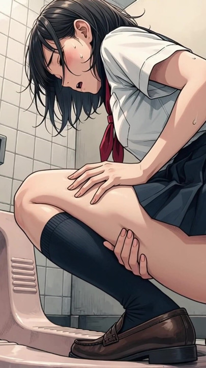 An office lady pees in the restroom, exposing her big, round butt | Clip 2