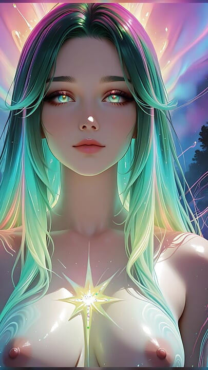 Cosmic Neon Beauty Portrait with Luminous Eyes Dreamlike Fantasy Ai Art Slideshow