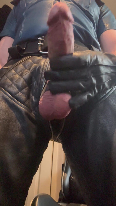 Big hard cock stroking in my leathers | Clip 1