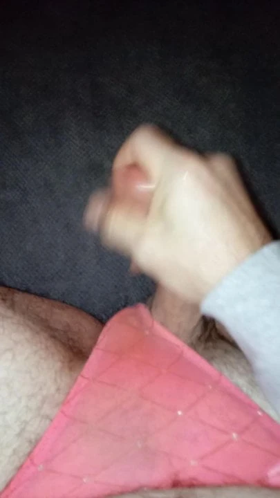 Jerking off in my wife's red panties