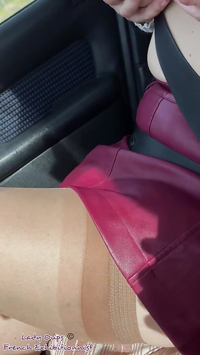 Stockings Suspender Belt Mini Skirt Without Panties and Big in Car