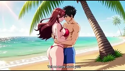 Schöne frau am strand von einem heißen typen verführt