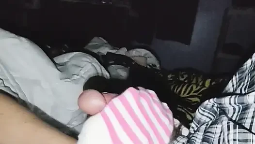 Hot Pink & White Striped Sockjob Sock Handjob - Cum on Socks