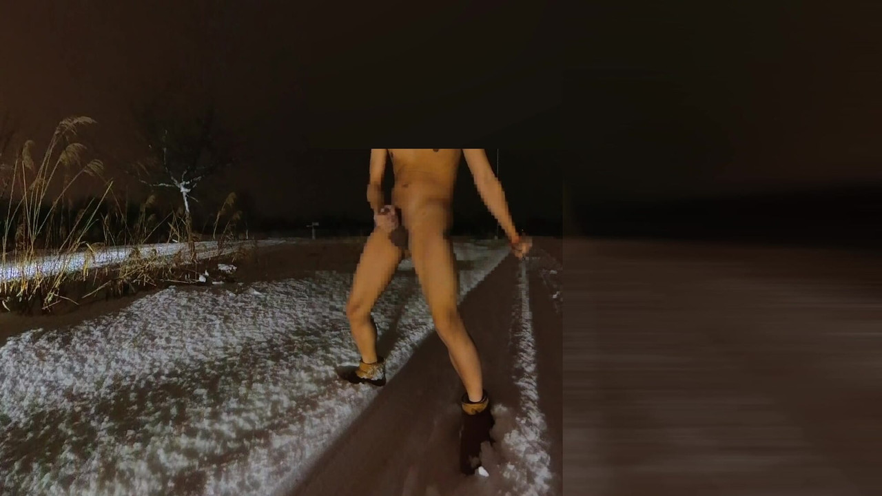 Naked masturbation in the snow!! Ejaculation!!