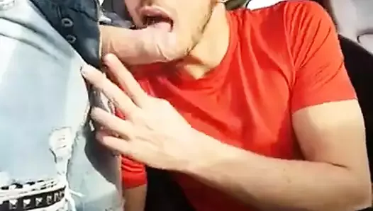 A hot twink gives head from his car