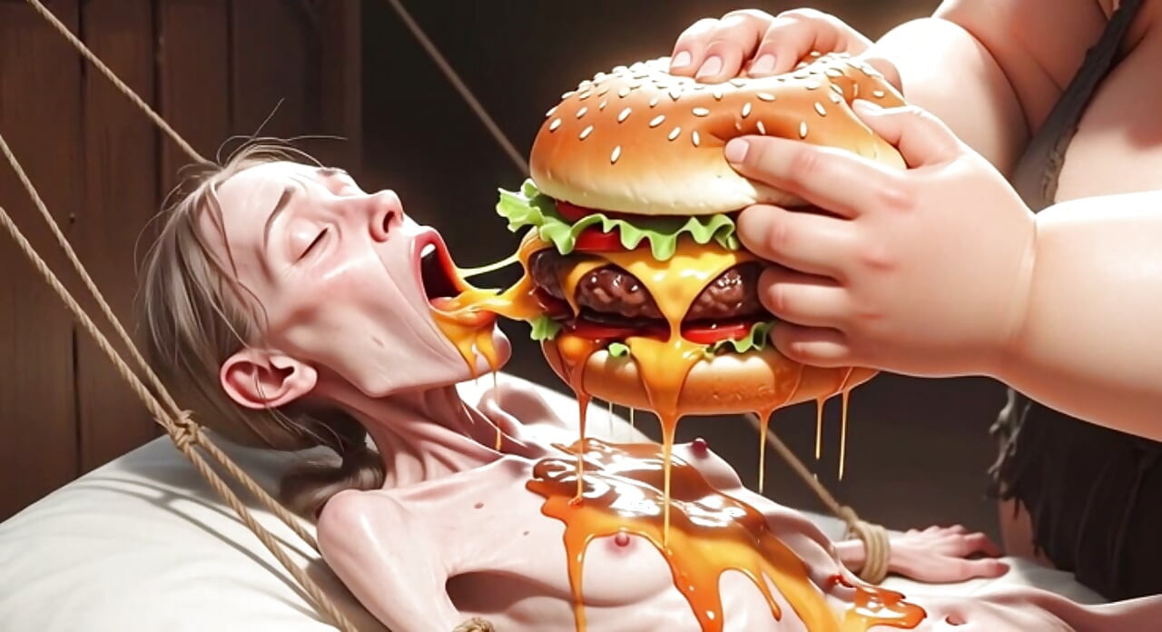 Extremely Skinny Girl Fed by Massive SSBBW - Extreme Feederism Contrast