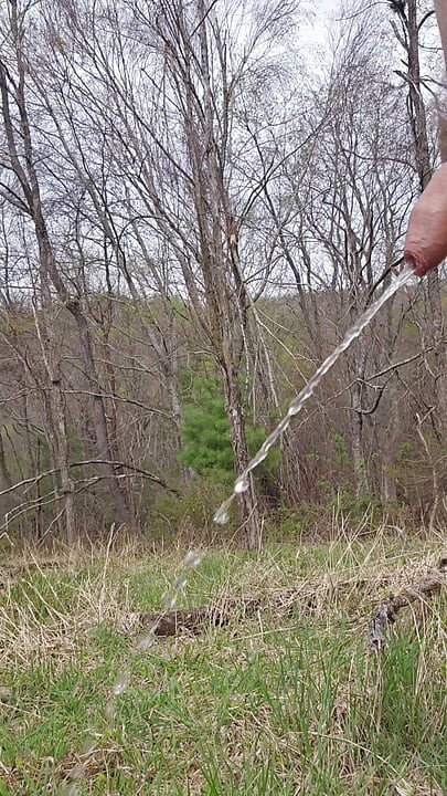 Pissing in the woods while nude