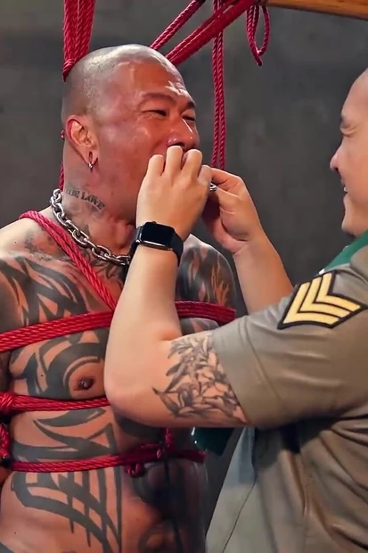Bound Muscular Damian Dragon Jerks off Massive Cock