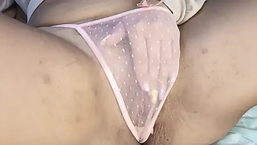 Hot stepsister masturbates with her stepbrother's favorite panties and makes her pussy drool.