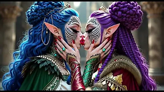 Beautiful Elves Princess Kissing, Ai Animation