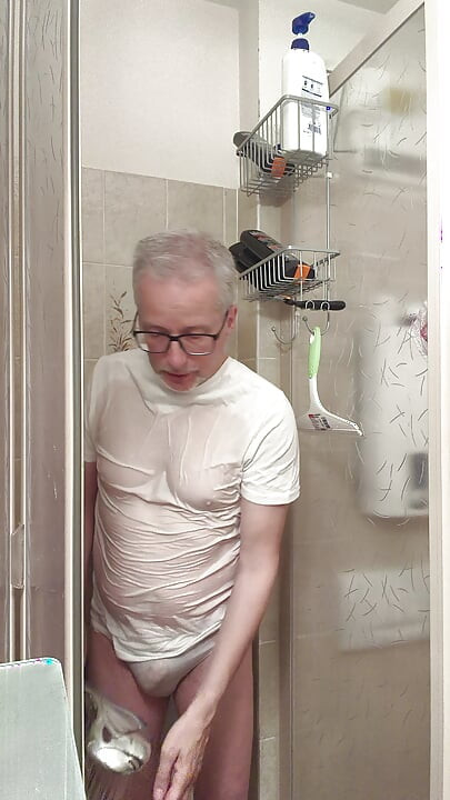 Wet T-shirt and Wet Underpants While Showering