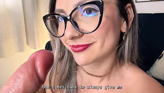 Big-titted babe performs JOI in Spanish with subtitles in POV