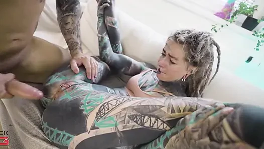Fully Tattooed Girl Gets All Her Holes Pounded by a Huge Cock and Gets Cum in Her Anal Gape Double Penetration
