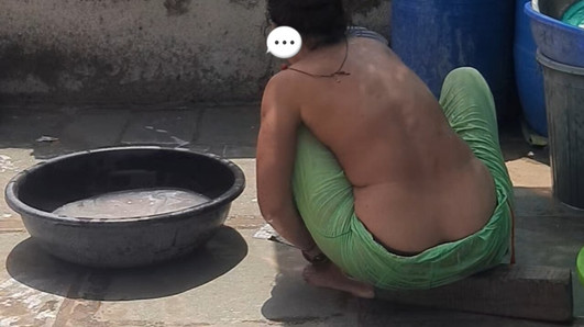 My stepuncle's girl took a shower in the bathroom today in red tights, and after the holiday she took a bath completely nak