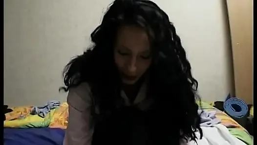 Beautiful black haired babe wearing stockings and high heels gets fucked deeply