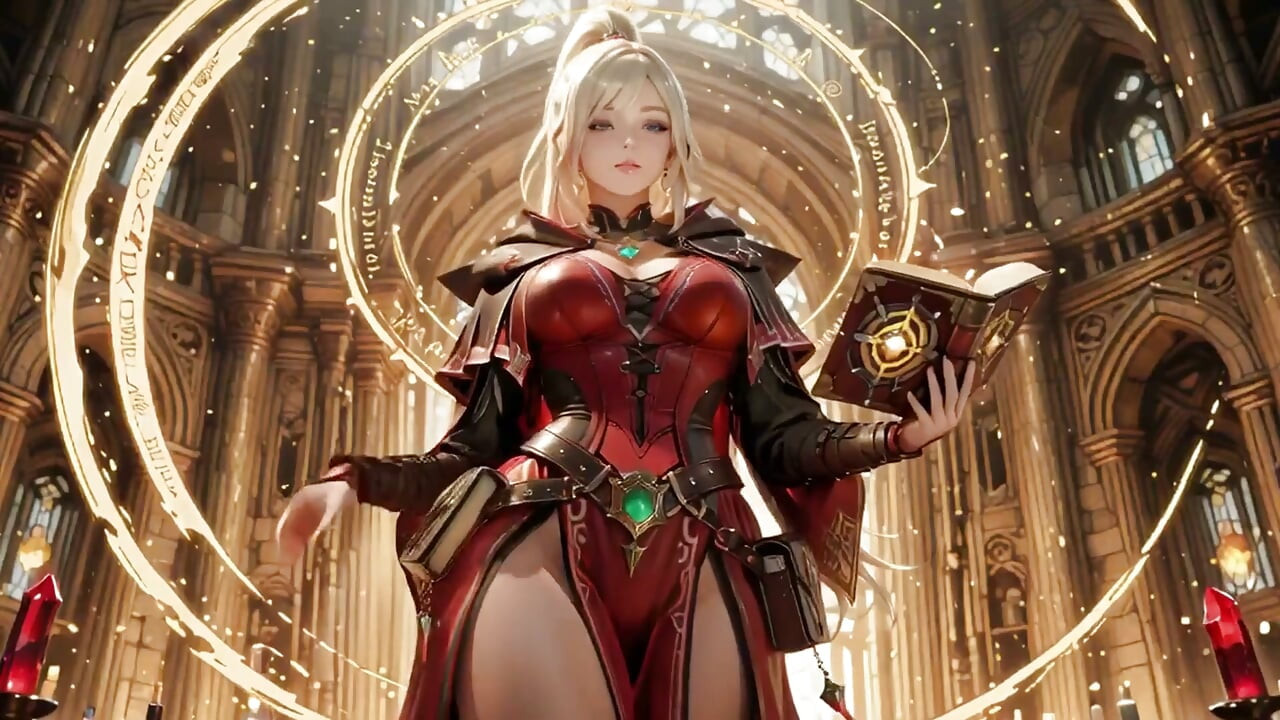 Red & Black Armor Witch! Forbidden Casting in the Gothic Library.