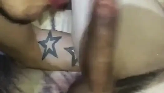 Asılı damızlık sürtüğün ağzını emiyor