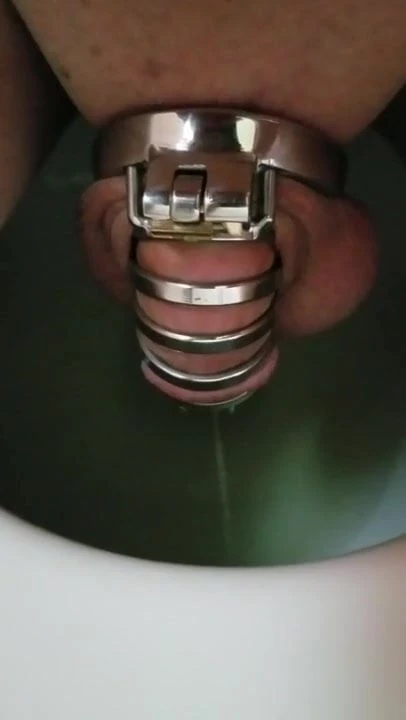 Chastity little tinkle sitting to pee