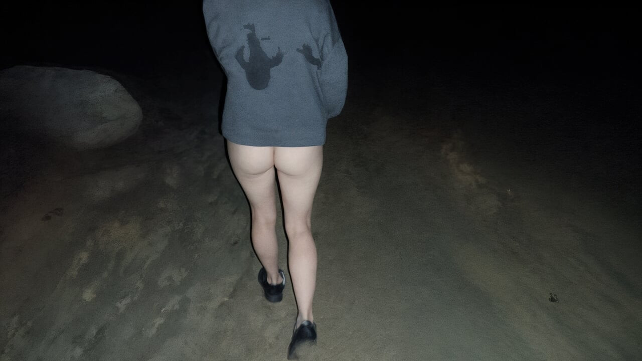 Night walk with bare ass and sex at home