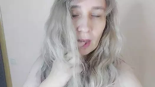 MILF in Red Plays with Pussy Fingers in Panties