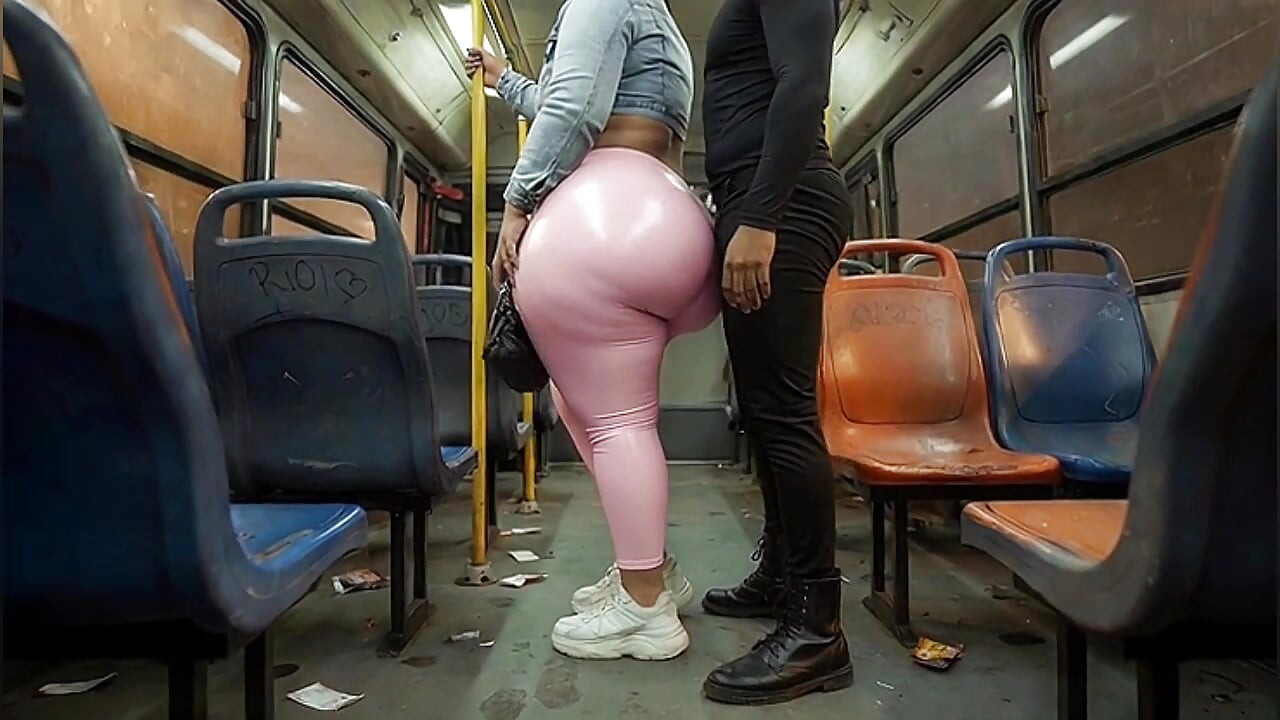 "Balaclava BBW Gets Ass  in Tight Shiny Pink Pants - Public Bus"
