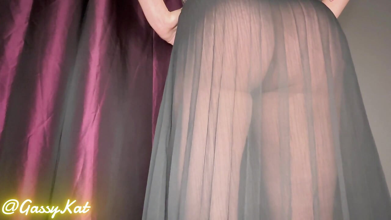 Farting in See-through Black Dress