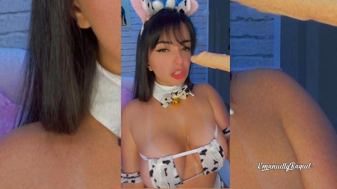 Hot latina EMANUELLY RAQUEL IN A COW COSPLAY AHEGAO AND CUM SHOWER