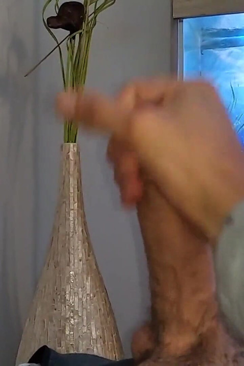 Hot Young Guy Wanks His Nice Big Cock Until He Cums Slowly in Front of the Aquarium