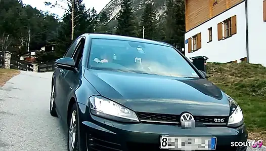 German blonde Mature Julia Pink suck cock and get cum on Tits at real User Date with normal Boy