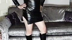Hot tv crossdresser sexy tight pvc leather dress