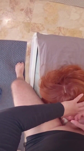 Key moment from "I took out my dick and started jerking off in front of my stepmother, and she decided to suck me off and I"