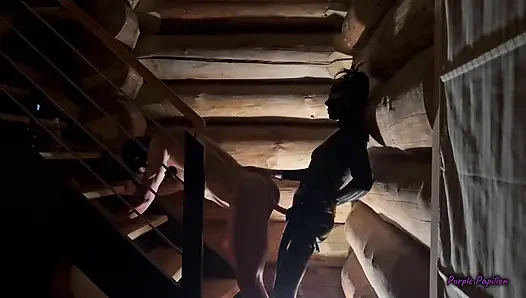 Dark Pegging on the Stairs with a Pink Dildo