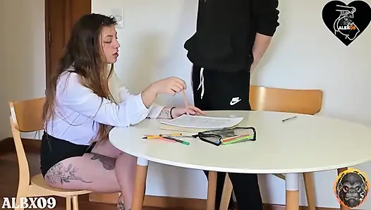 My Student's Dick Stops While We Study - Cum in Mouth