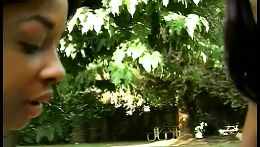 Thick black slut lifts legs to get her wet pussy licked by a chick