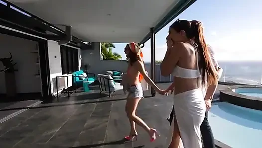 Two Girlfriends Bang an Old Man