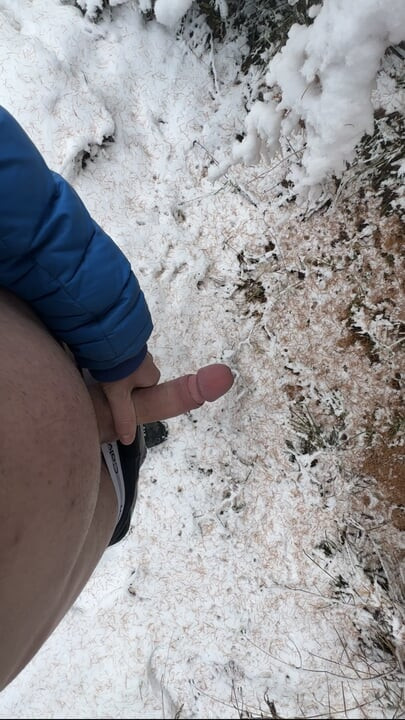 在雪地里手淫，森林里的温度低于零度