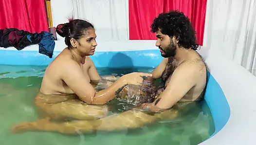 Couple romance in pool