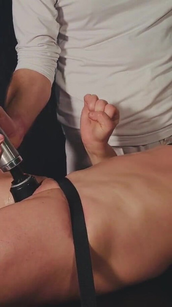 Jaw-dropping moment from "Tied Down Naked Sub made to Cum loud and hard with huge sext toy"