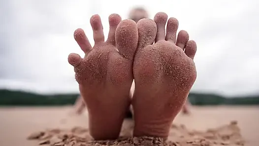 Worship My Feet on Public Beach and Get My Permission to Cum