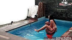 German skinny amateur milf fuck after pool and swallow cum